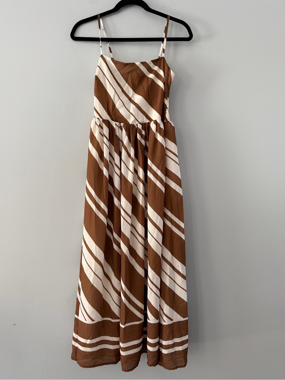 Brown & White Striped Spaghetti Strap Maxi Dress